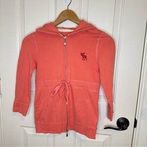 RARE Y2K Abercrombie & Fitch Coral Pink Babydoll Zip Up Hoodie Jacket Sz S